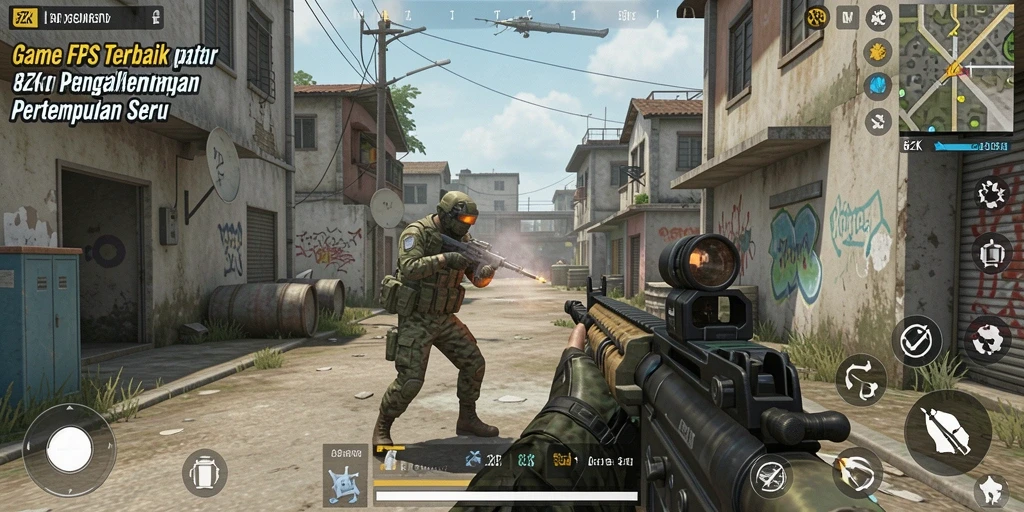 Screenshot utama 8ZK menampilkan aksi menegangkan di medan perang FPS.