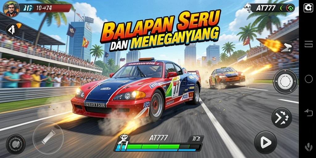 Tampilan gameplay AT777 yang mencengangkan saat balapan di lintasan.