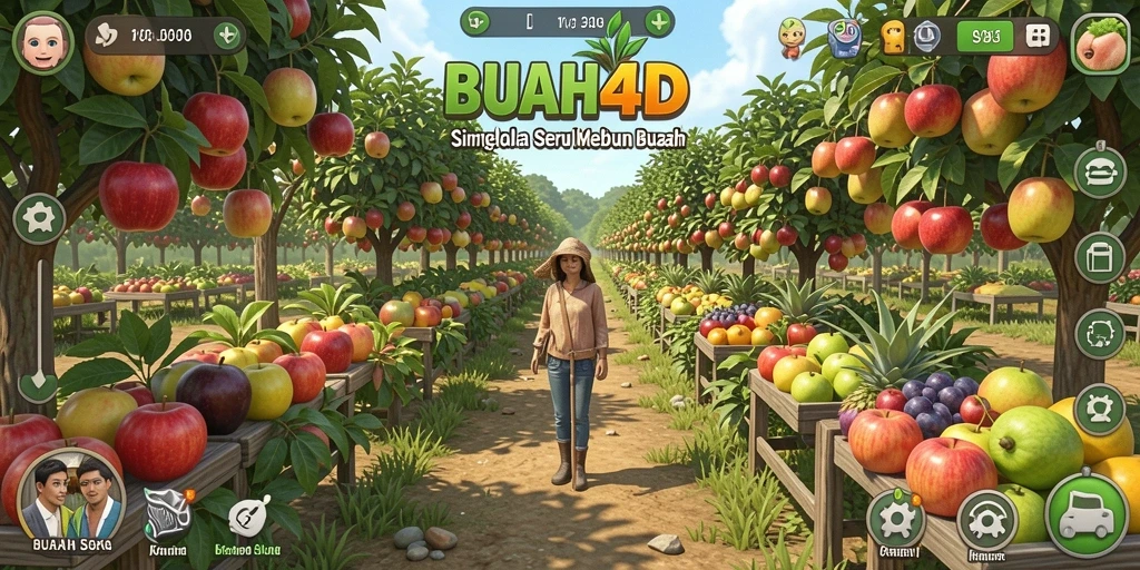 Tangkapan layar BUAH4D menampilkan grafis kebun buah yang memukau.