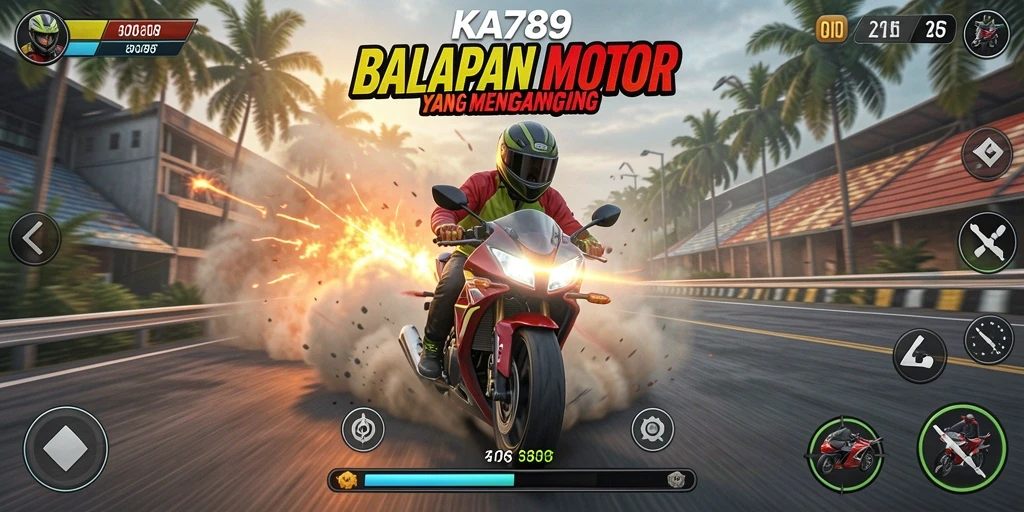Screenshot KA789 menampilkan aksi balapan motor yang cepat dan mendebarkan.