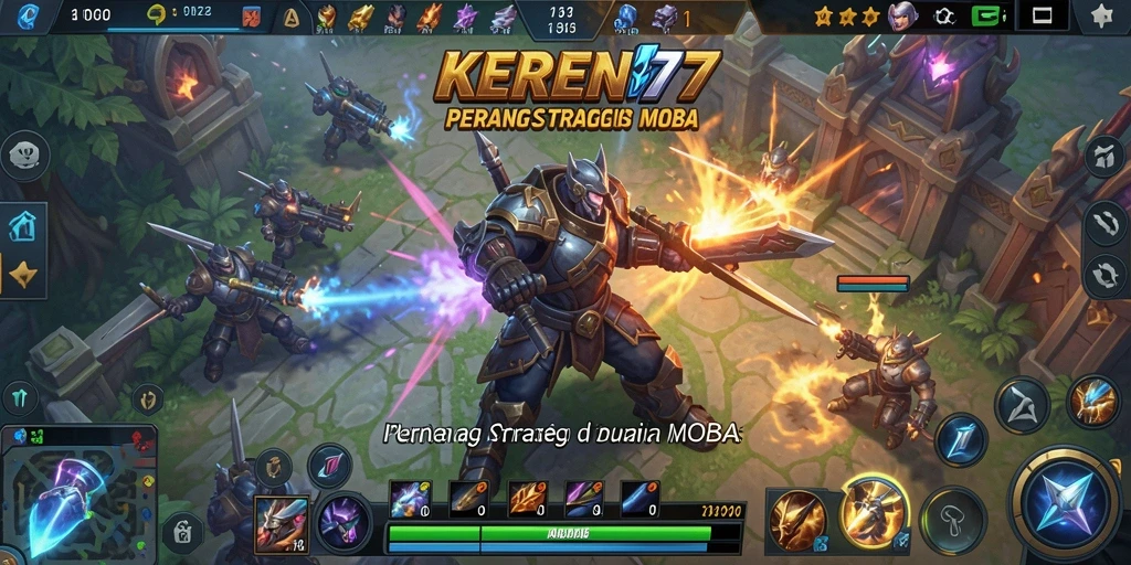 Tangkapan layar KEREN77 menampilkan pertarungan tim yang mendebarkan dalam arena MOBA.