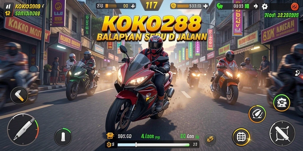 Screenshot gameplay KOKO288 dengan balapan motor yang intens.