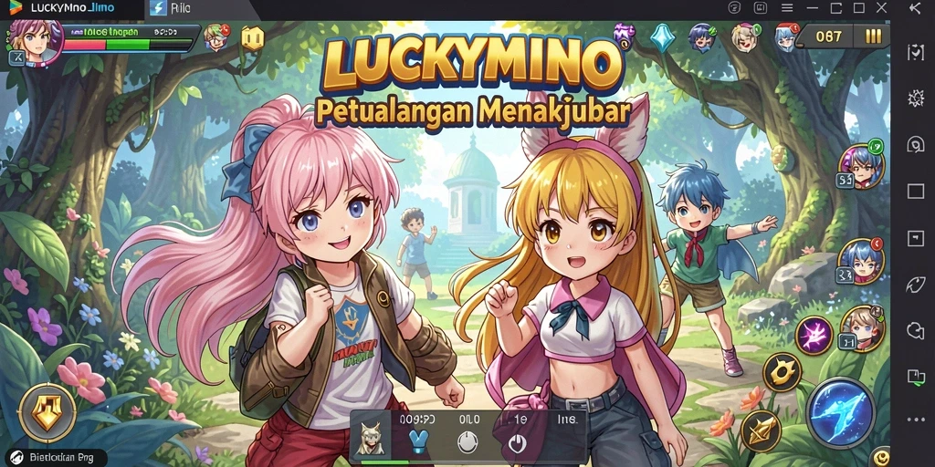 Screenshot gameplay Anime yang penuh warna dan seru.