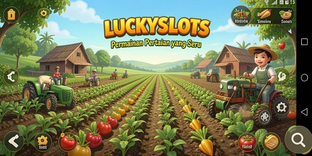 Gameplay LUCKYSLOTS menampilkan aktivitas bertani yang menyenangkan.