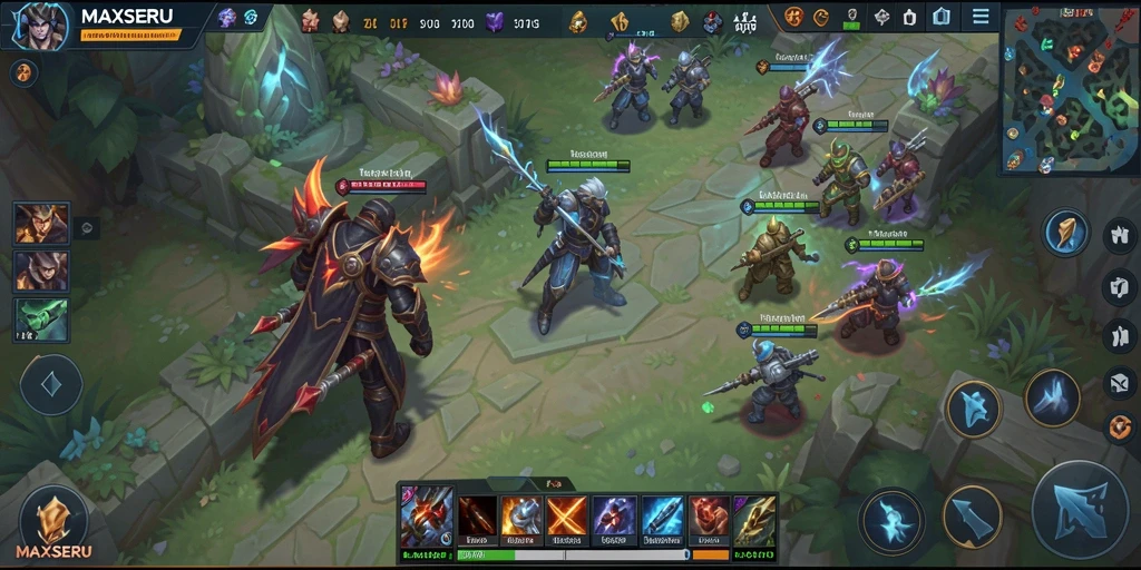Tampilan gameplay MOBA yang mendebarkan dan penuh aksi.