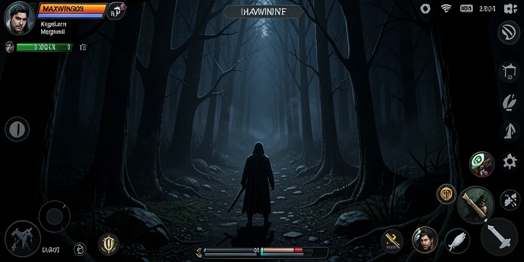 Tangkapan layar menampilkan suasana kelam dan gameplay mencekam.