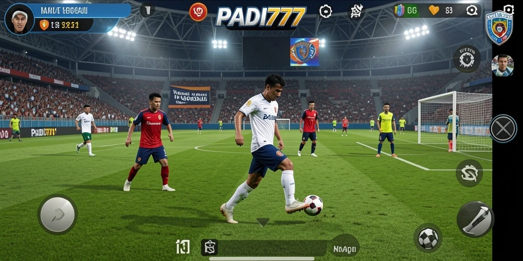 Screenshot PADI777 menunjukkan aksi pertandingan sepak bola yang menegangkan.