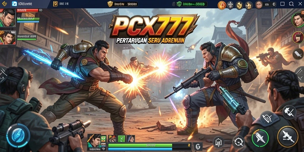Tampilan gameplay mendebarkan di arena pertarungan PCX777.