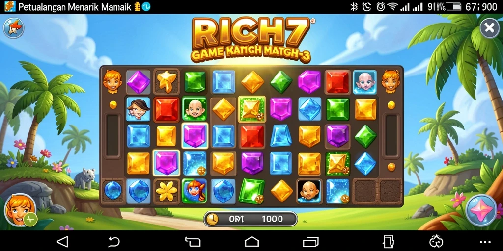 Tampilan gameplay RICH7 yang menakjubkan dengan berbagai permata colorfull.