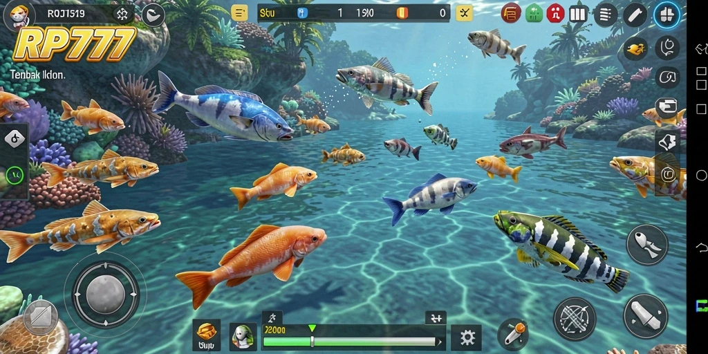 Tampilan gameplay RP777 yang menampilkan aksi Tembak Ikan yang seru.